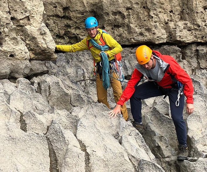 On the cliffs beneath Ogmore-by-sea training for the Cuillin Ridge